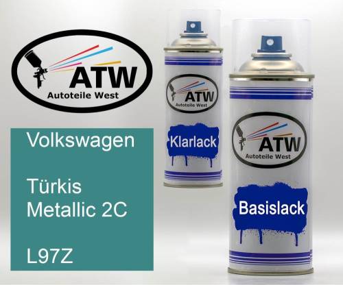 Volkswagen, Türkis Metallic 2C, L97Z: 400ml Sprühdose + 400ml Klarlack - Set, von ATW Autoteile West.